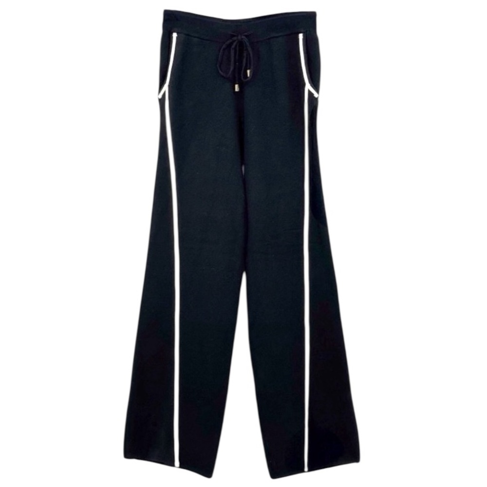 LARA Knit Wide Leg Track Pants Black